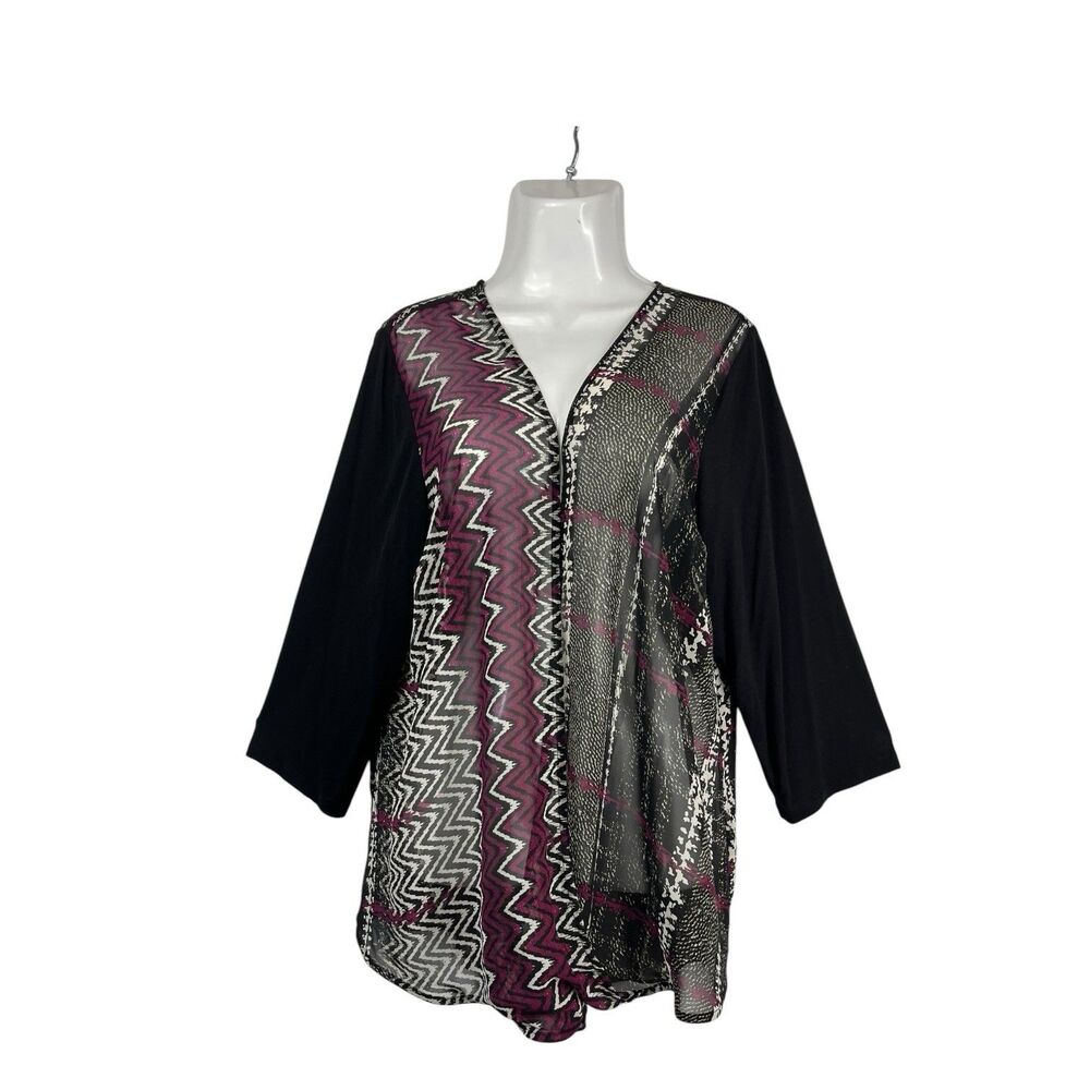 Cato Wrap Top Women 18 20W Multi Color Geometric Sheer 3/4 Sleeve Blouse Casual